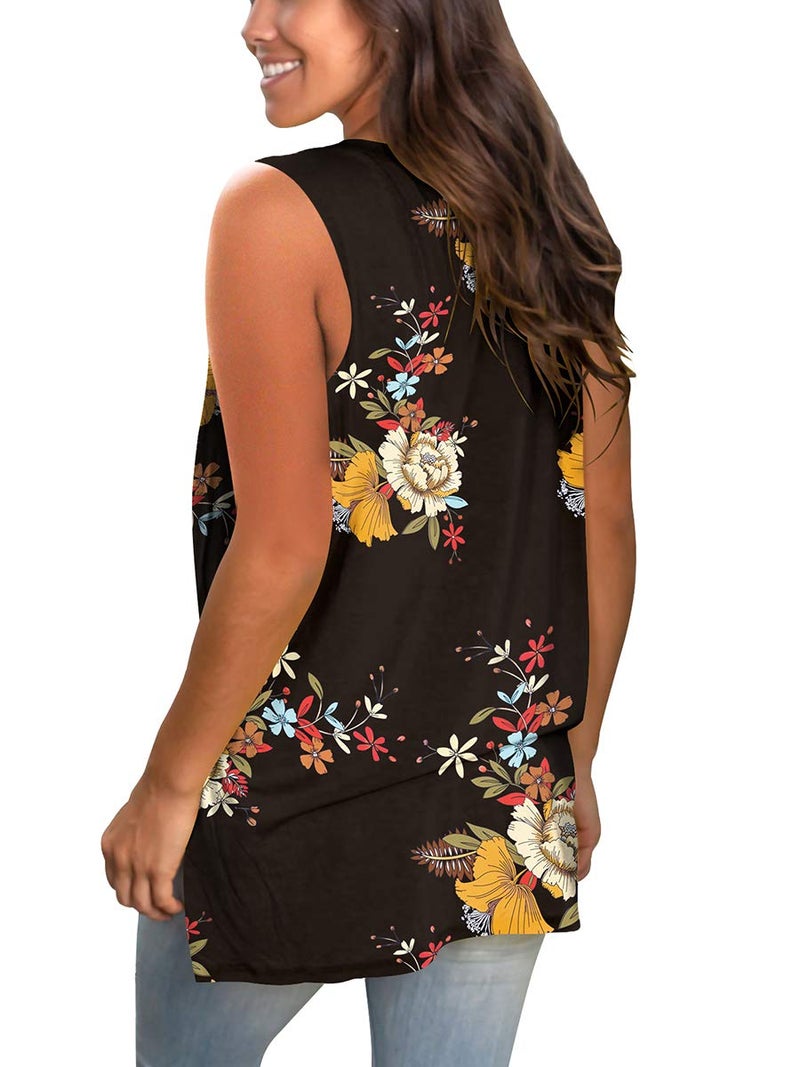SAMPEEL Womens Plus Size Tank Tops Side Split Cami Vest Sexy V Neck Print Blouse Black XXL - Image 4